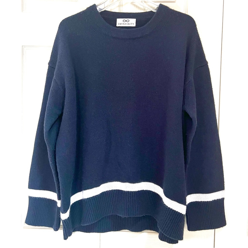 SMINFINITY Navy Blue Cashmere Blend Luxury Sweater